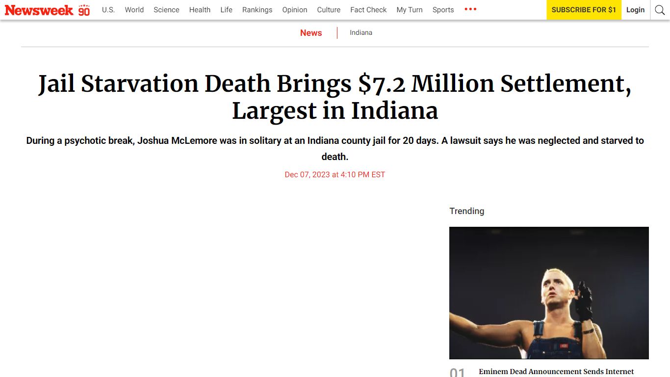 Jail Starvation Death Brings $7.2 Million Settlement ... - Newsweek